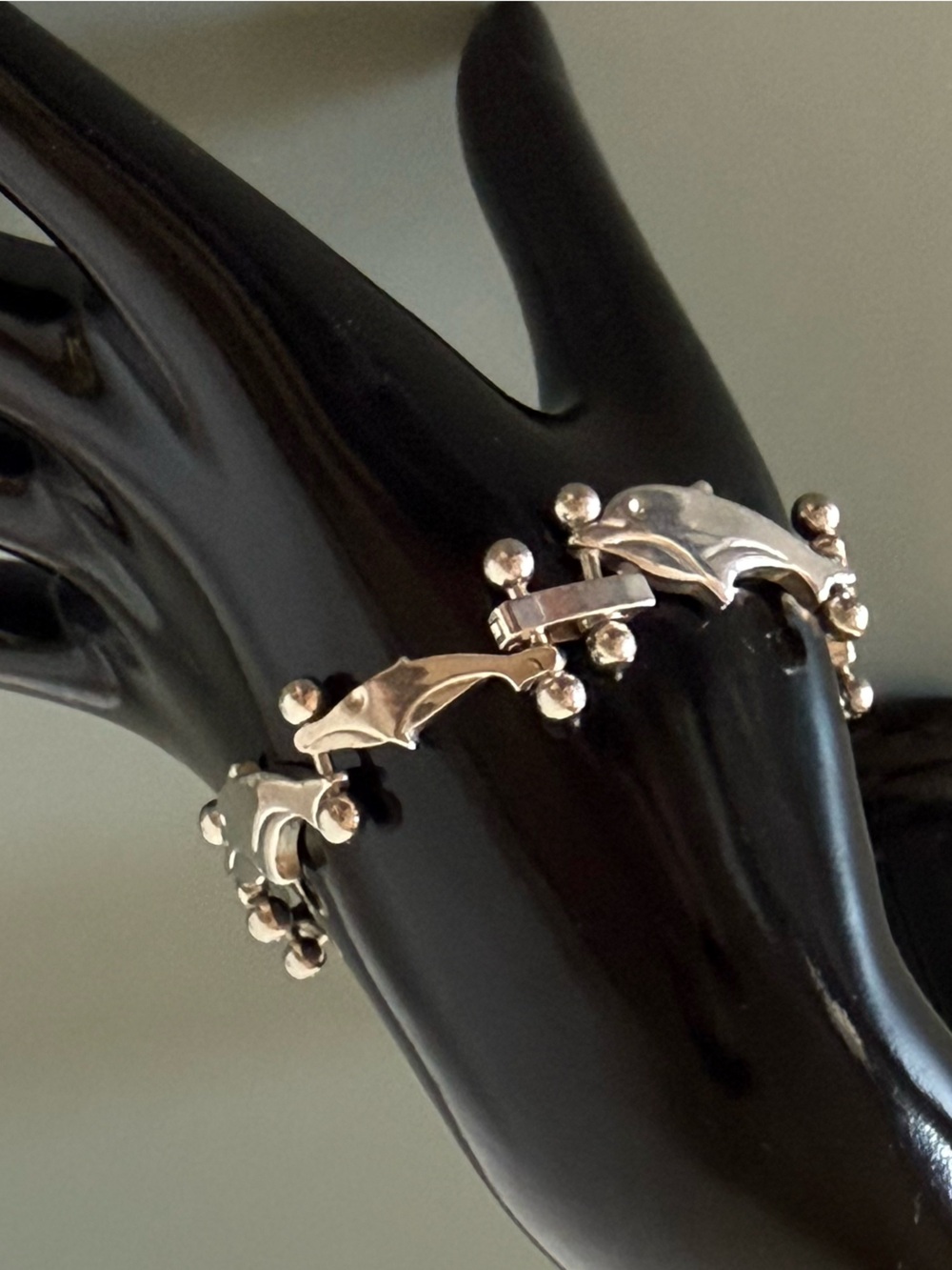 VTG Taxco Solid Heavy Sterling Dolphin link chain 925 SS 7.25” bracelet 26.64 gm